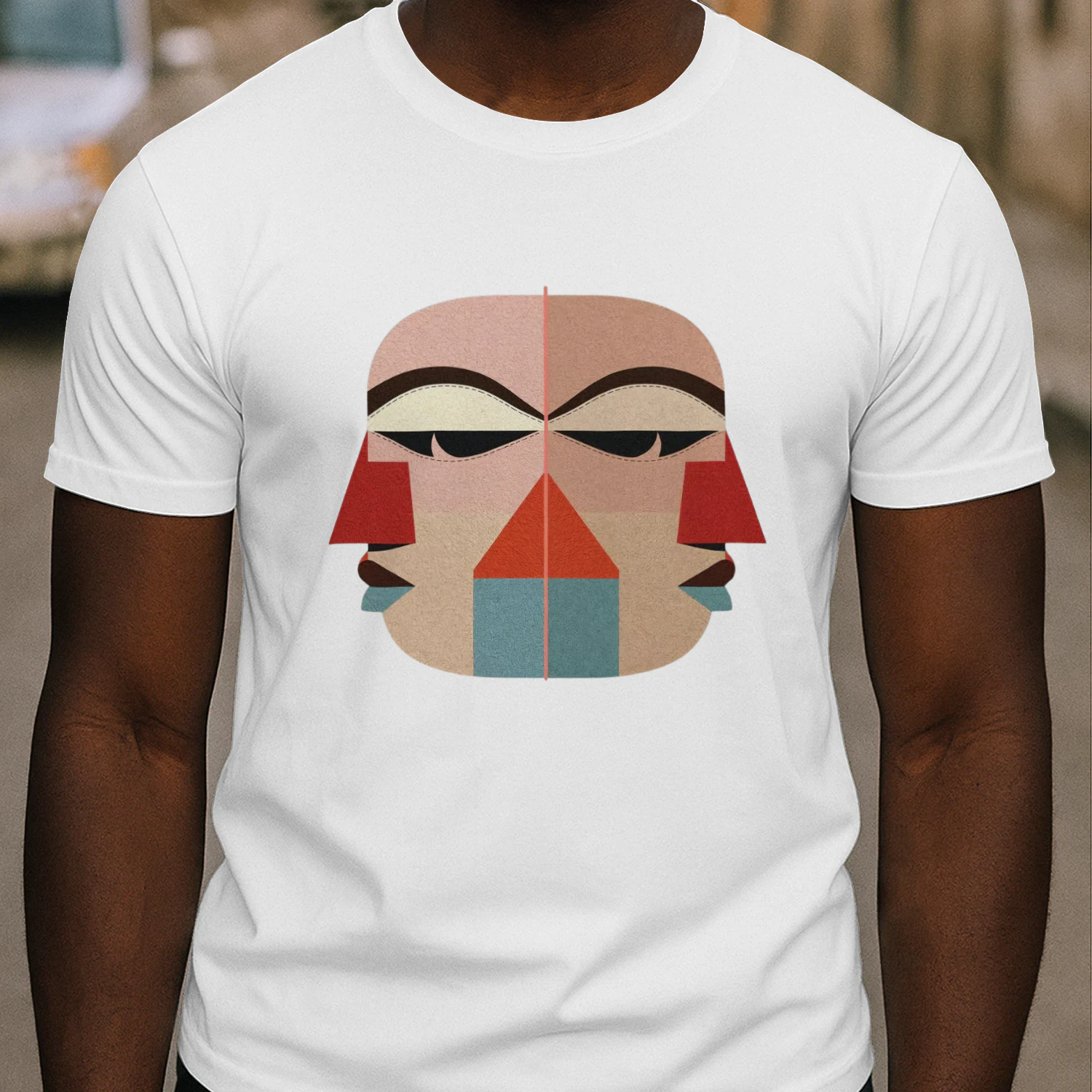 Minimalist Cubist Face Graphic T-Shirt - Abstract Tribal Tribal Line Art Tee