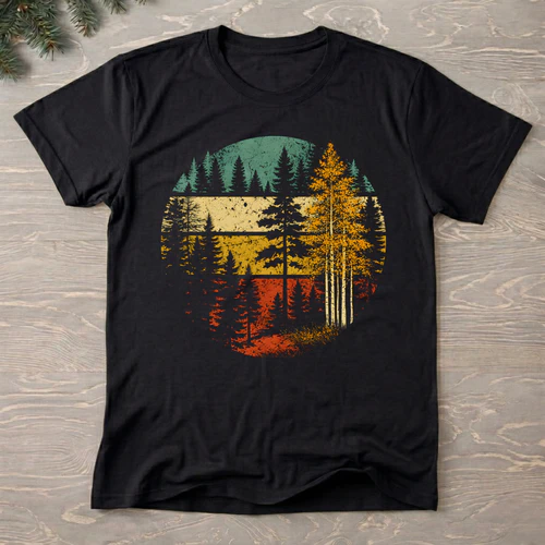Vintage Bos Zonsondergang T-shirt