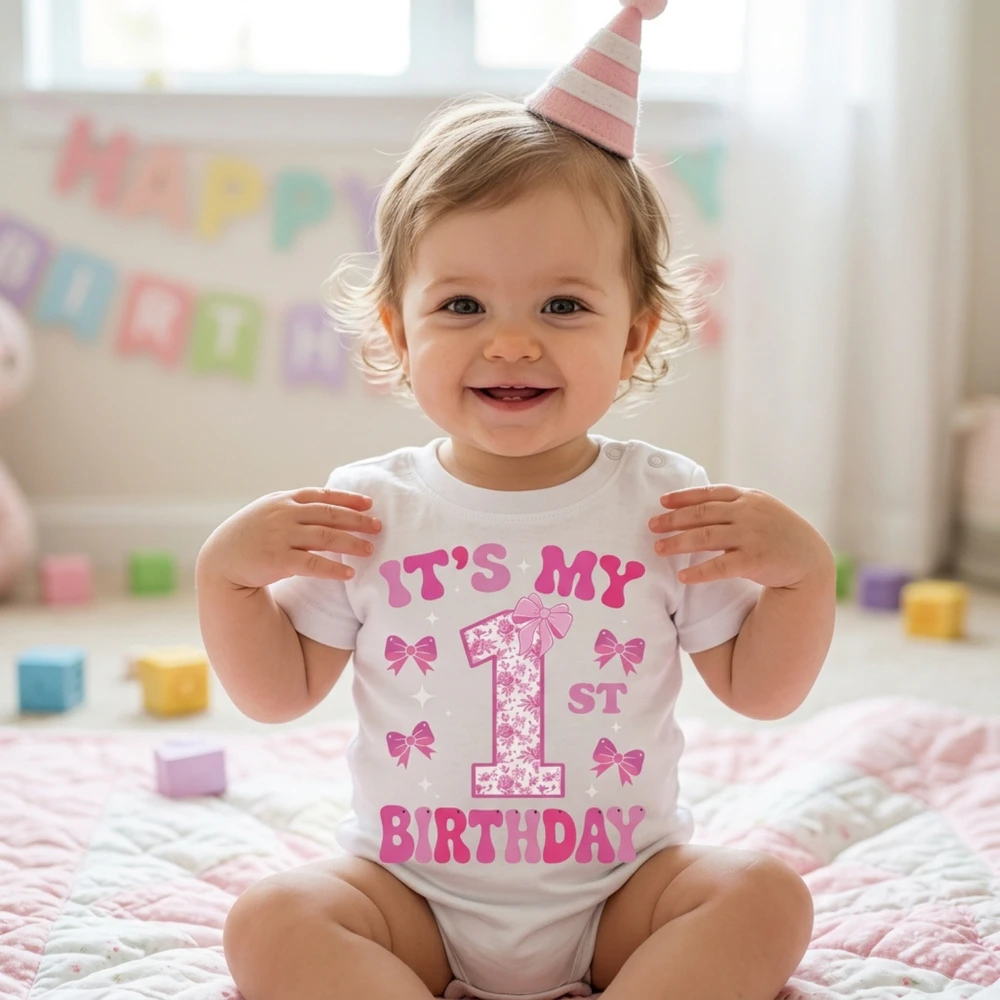 It's My 1st Birthday - Coquette Floral Pink Bow Milestone Birthday Apparel
