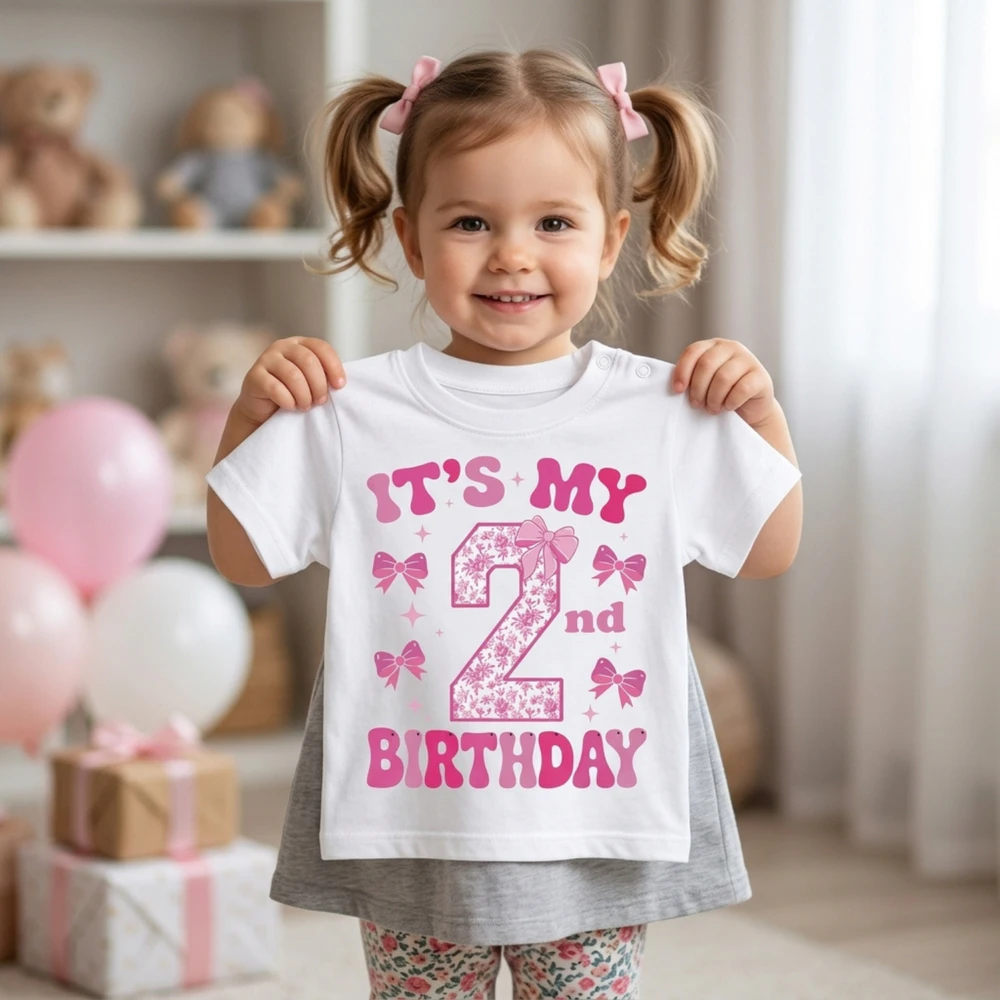 It's My 2nd Birthday - Coquette Floral Pink Bow Milestone Birthday Apparel
