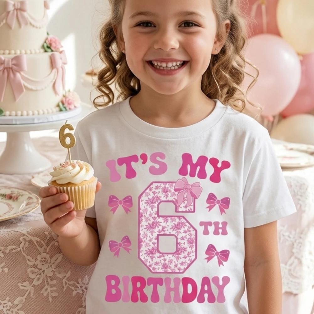 It's My 6th Birthday - Coquette Floral Pink Bow Milestone Birthday Apparel