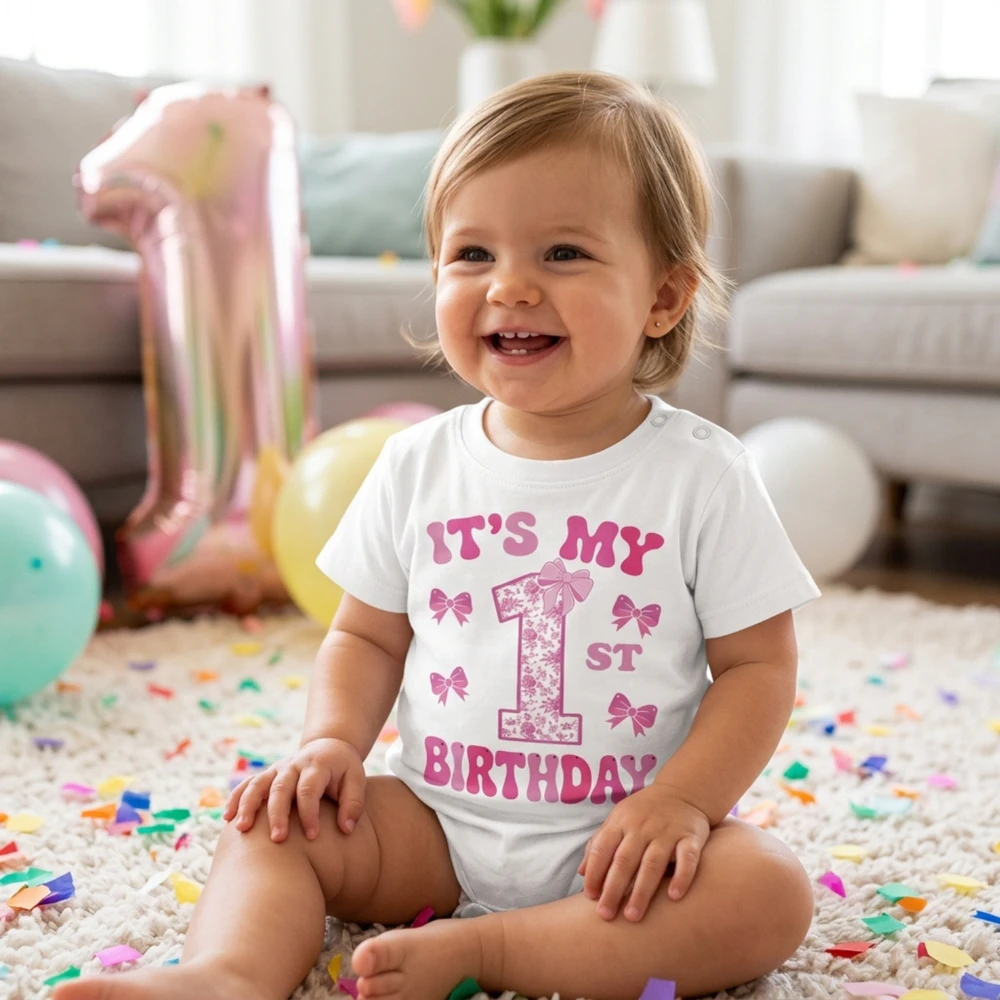 It's My 1st Birthday - Coquette Floral Pink Bow Milestone Birthday Apparel