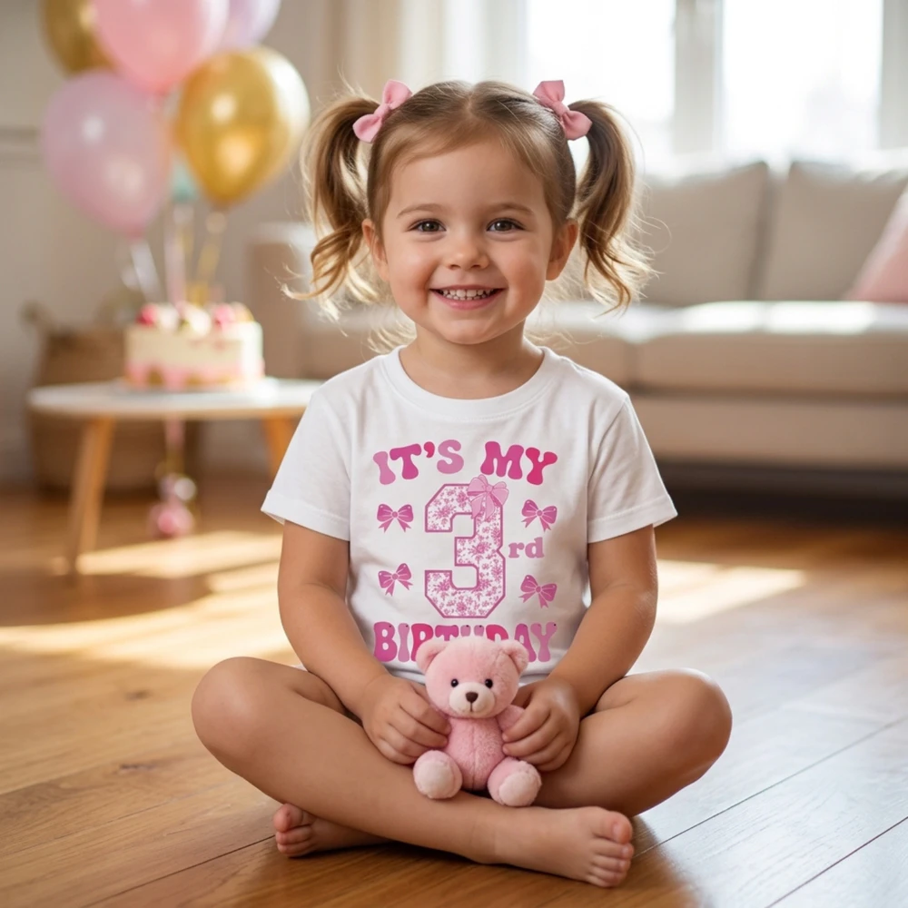 It's My 3rd Birthday - Coquette Floral Pink Bow Milestone Birthday Apparel