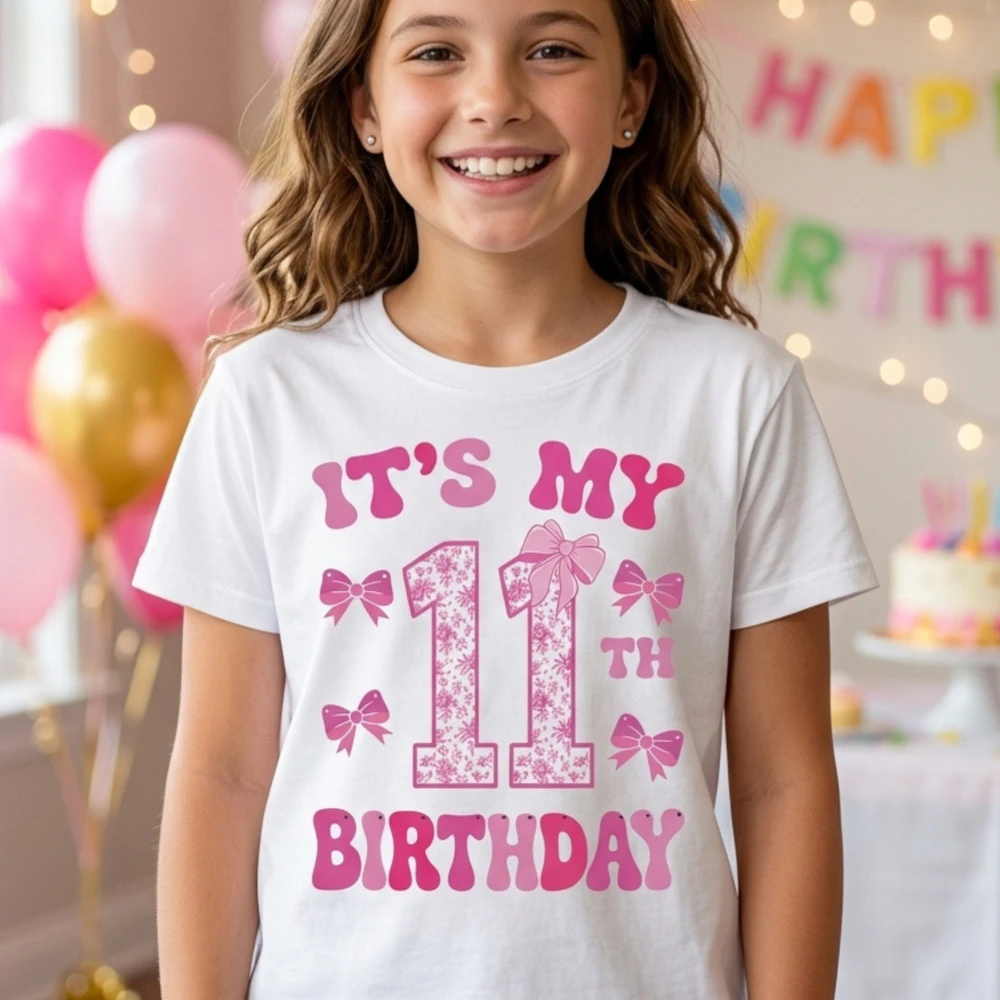It's My 11th Birthday - Coquette Floral Pink Bow Milestone Birthday Apparel