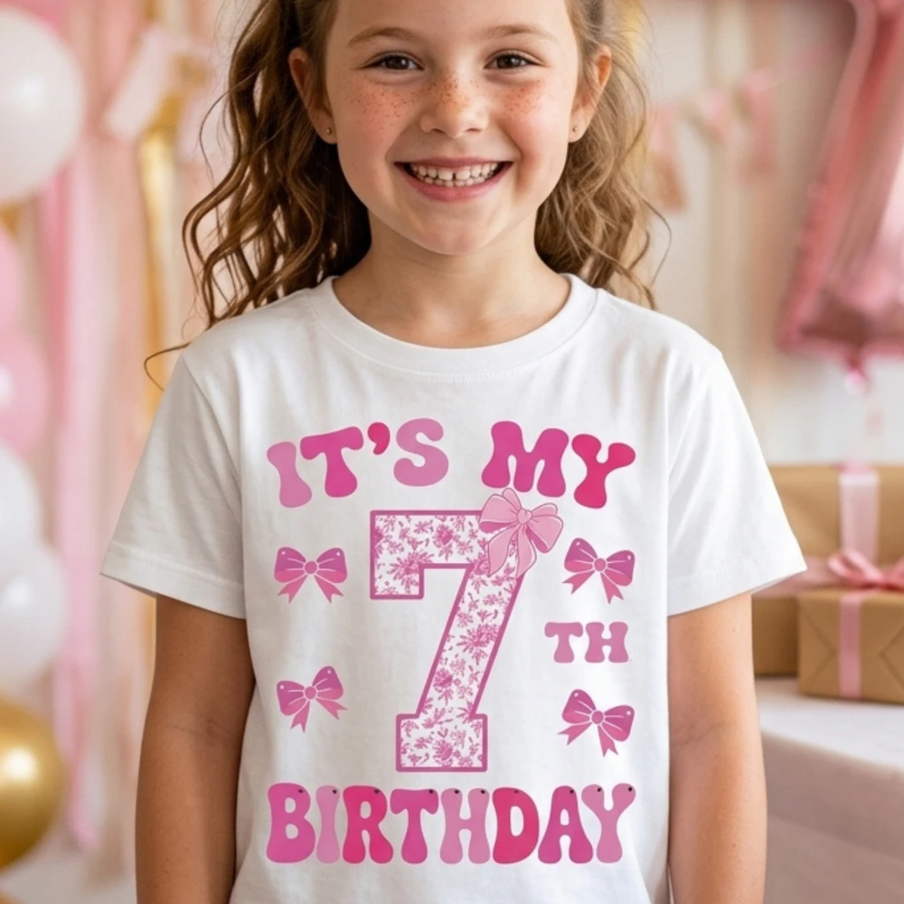 It's My 7th Birthday - Coquette Floral Pink Bow Milestone Birthday Apparel