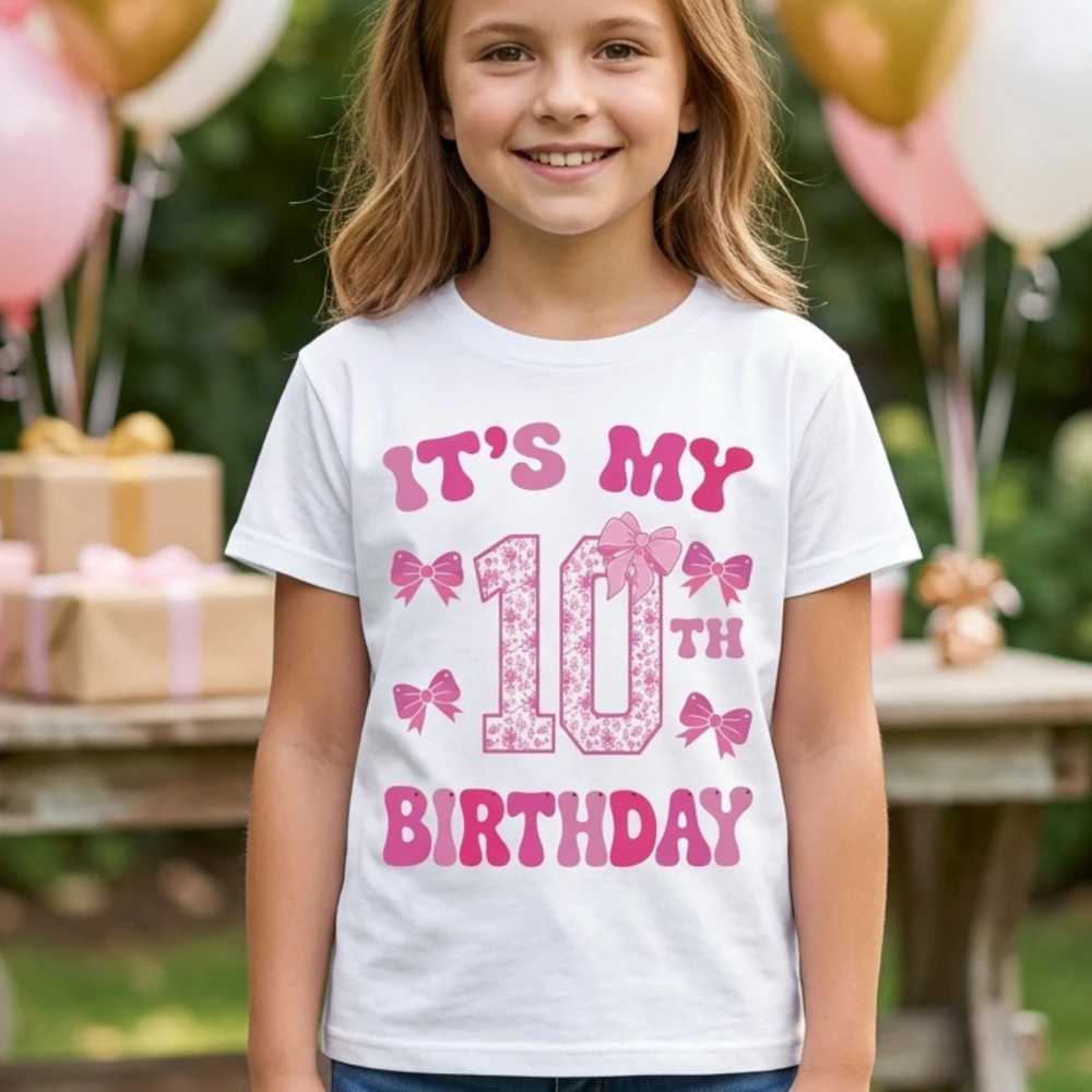 It's My 10th Birthday - Coquette Floral Pink Bow Milestone Birthday Apparel