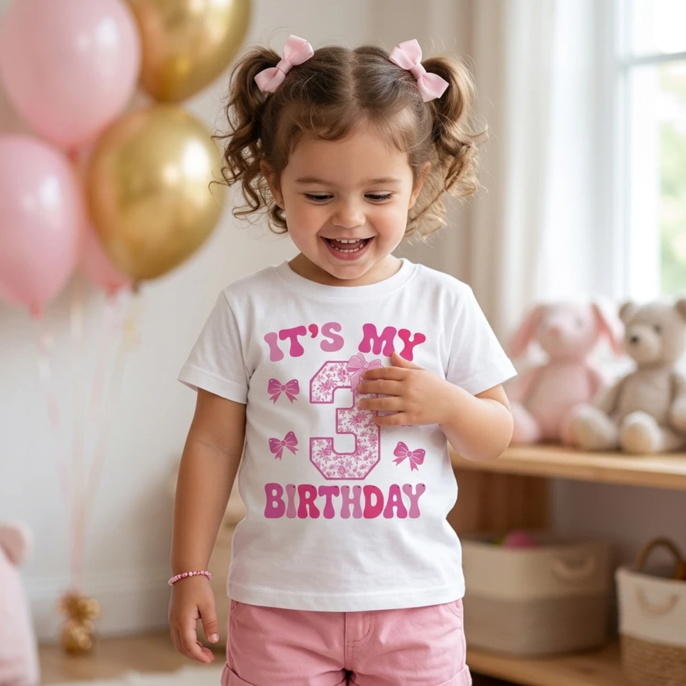 It's My 3rd Birthday - Coquette Floral Pink Bow Milestone Birthday Apparel