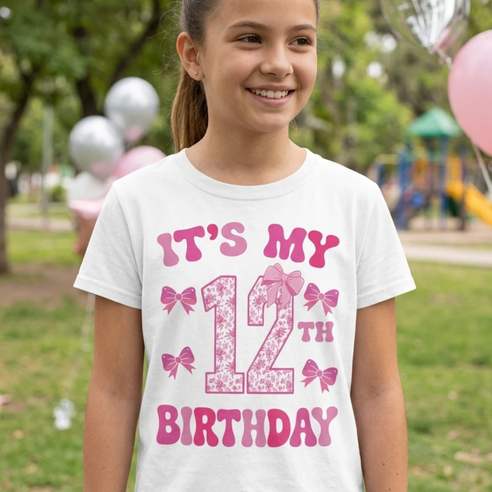 It's My 12th Birthday - Coquette Floral Pink Bow Milestone Birthday Apparel