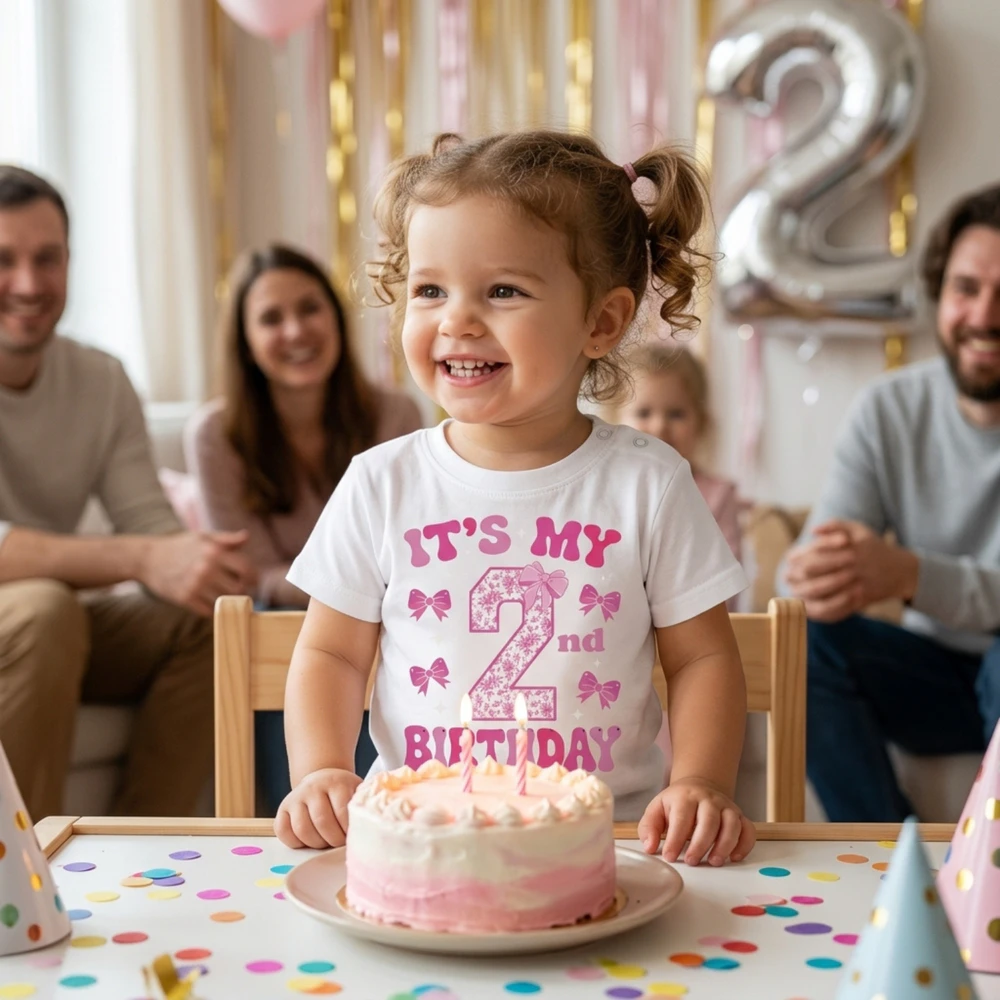 It's My 2nd Birthday - Coquette Floral Pink Bow Milestone Birthday Apparel
