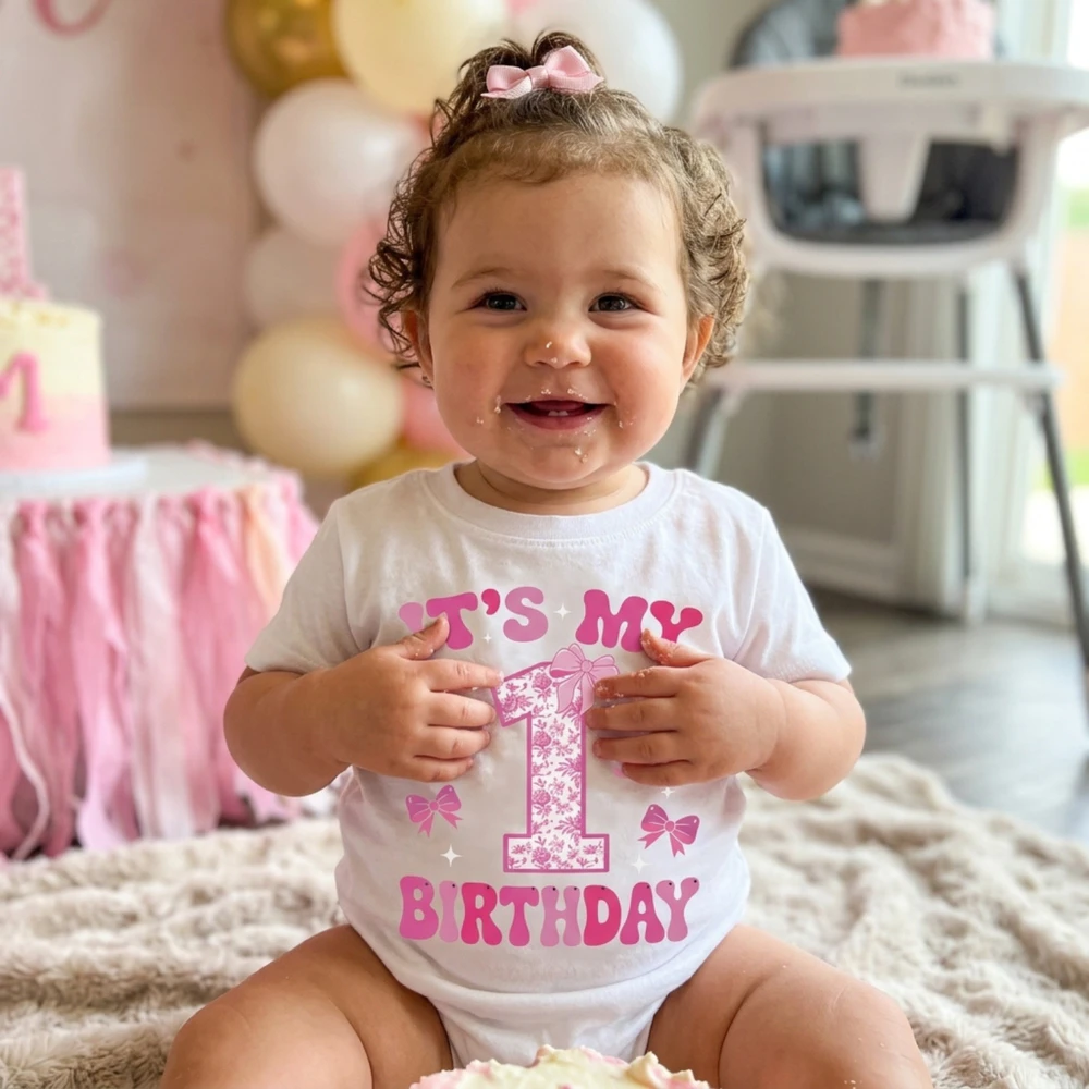 It's My 1st Birthday - Coquette Floral Pink Bow Milestone Birthday Apparel
