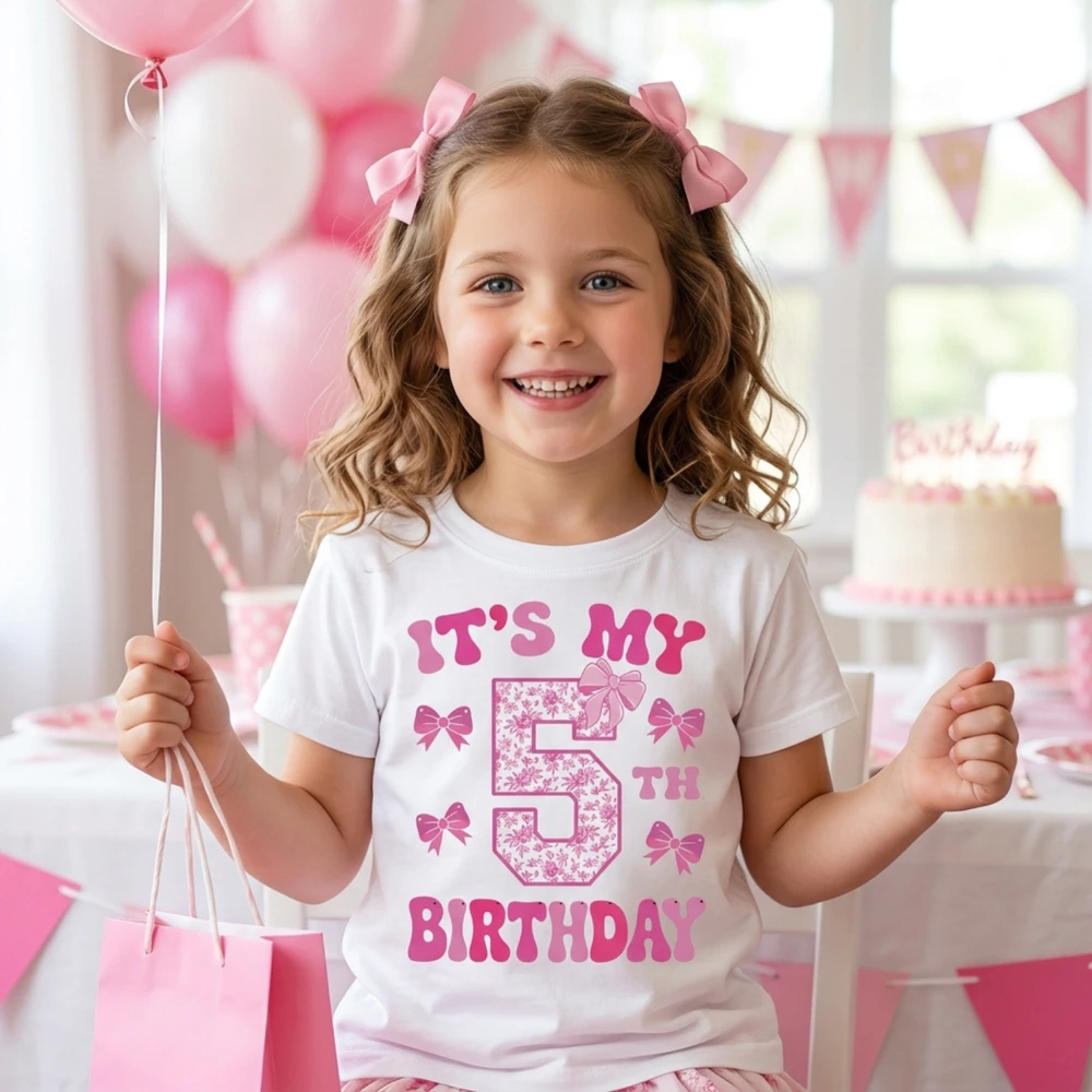 It's My 5th Birthday - Coquette Floral Pink Bow Milestone Birthday Apparel