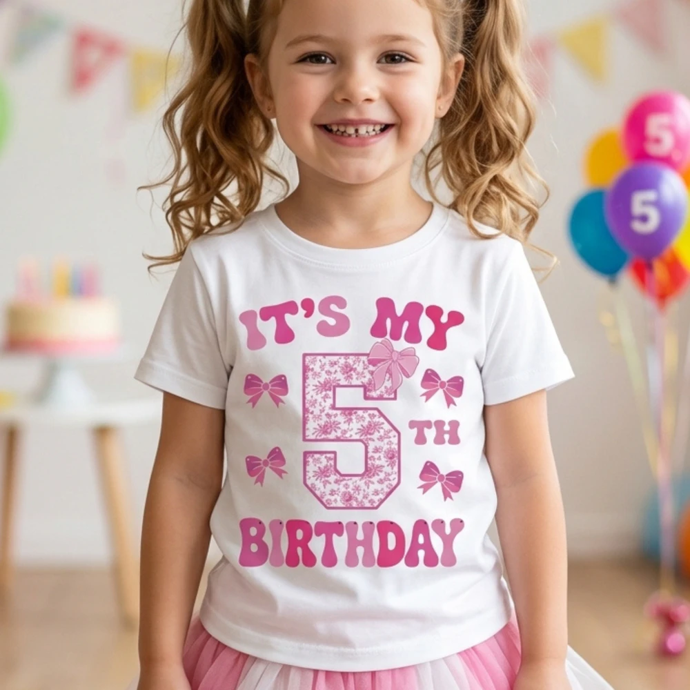 It's My 5th Birthday - Coquette Floral Pink Bow Milestone Birthday Apparel
