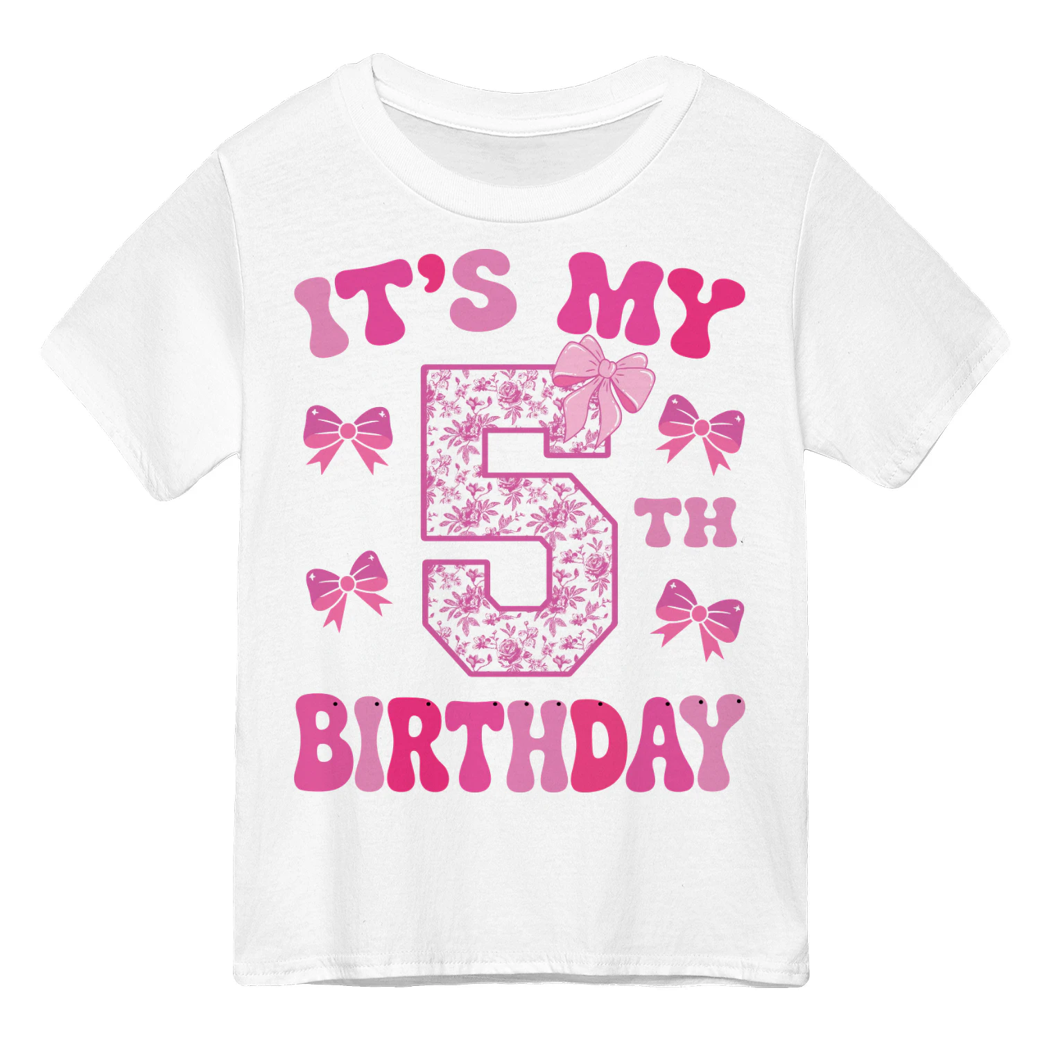 It's My 5th Birthday - Coquette Floral Pink Bow Milestone Birthday Apparel