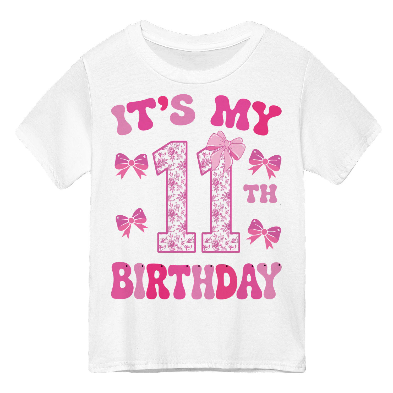 It's My 11th Birthday - Coquette Floral Pink Bow Milestone Birthday Apparel