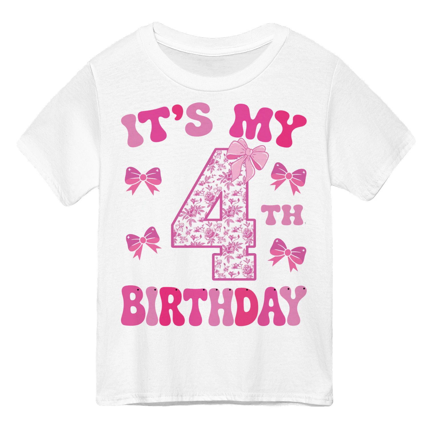 It's My 4th Birthday - Coquette Floral Pink Bow Milestone Birthday Apparel