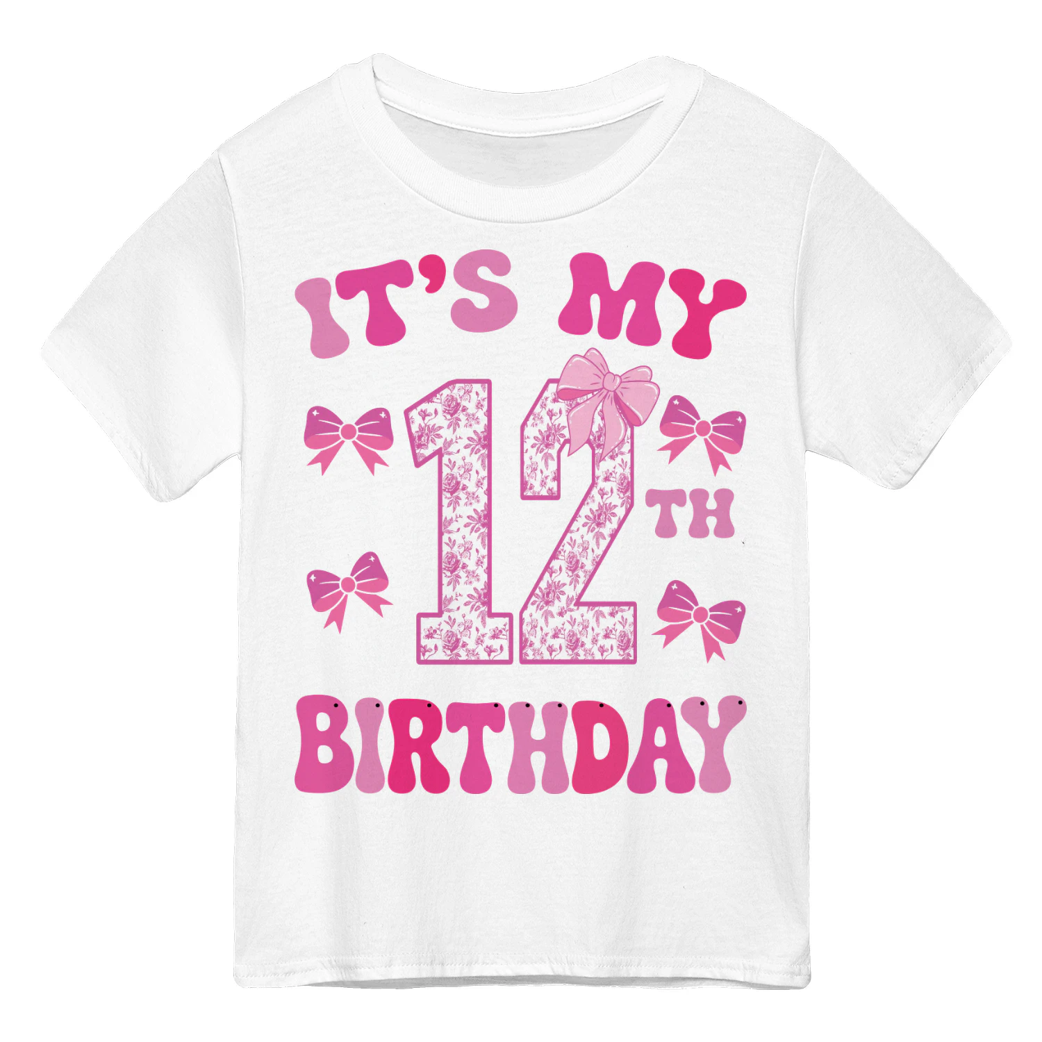 It's My 12th Birthday - Coquette Floral Pink Bow Milestone Birthday Apparel