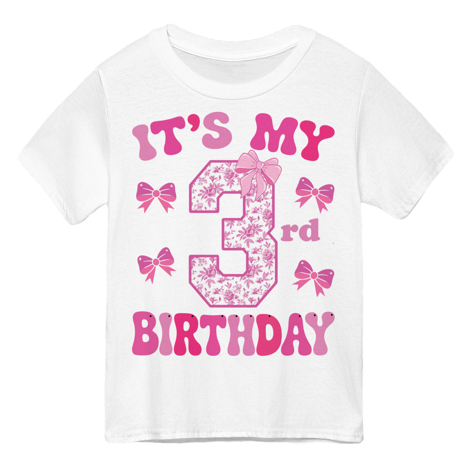 It's My 3rd Birthday - Coquette Floral Pink Bow Milestone Birthday Apparel