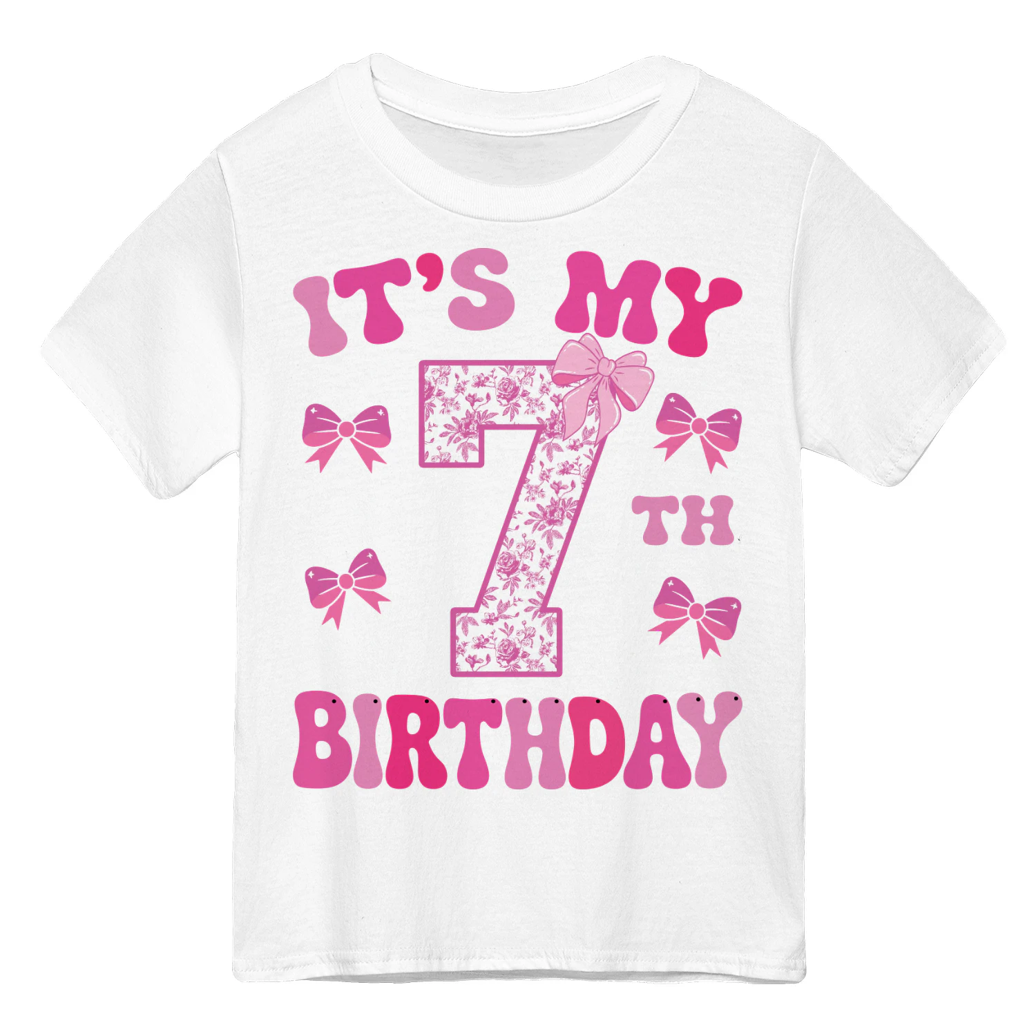 It's My 7th Birthday - Coquette Floral Pink Bow Milestone Birthday Apparel