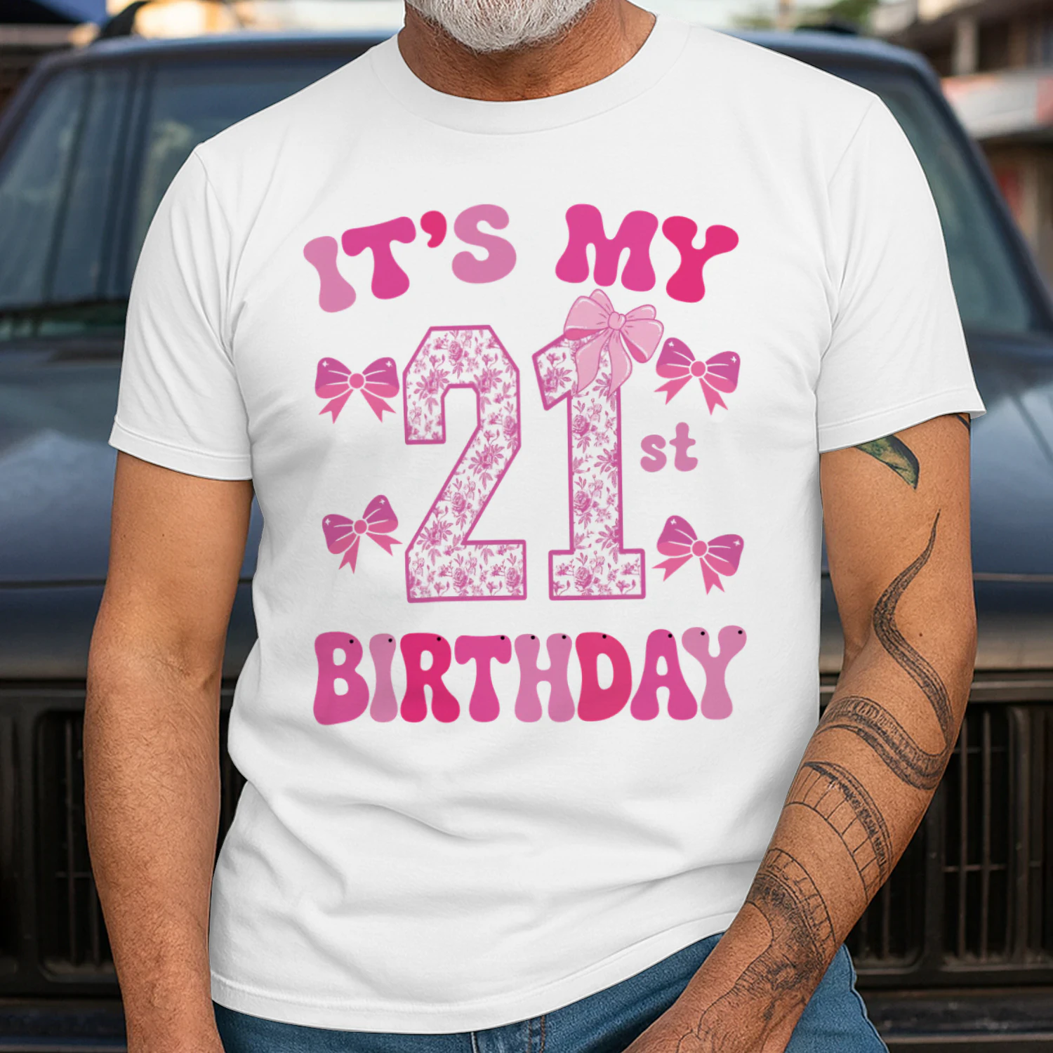 It's My 21st Birthday - Coquette Floral Pink Bow Milestone Birthday Apparel