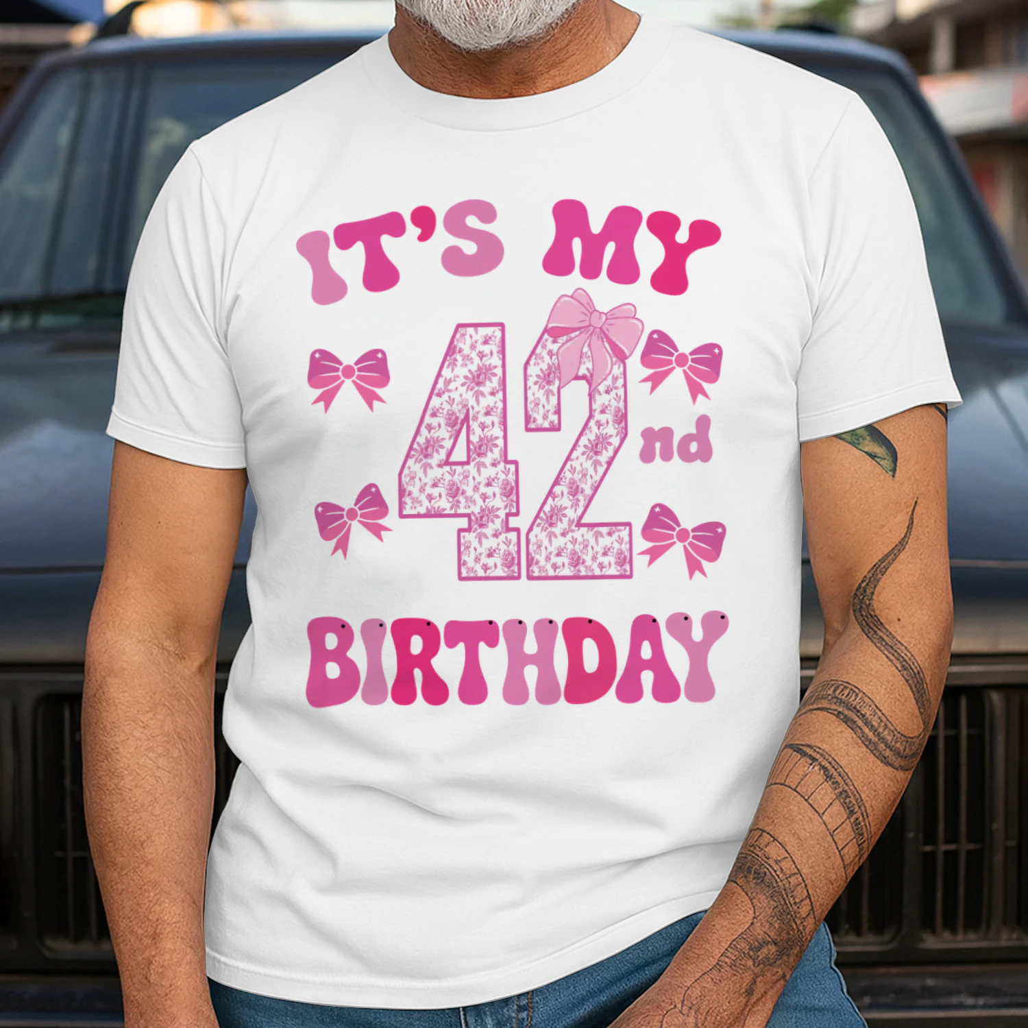 It's My 42nd Birthday - Coquette Floral Pink Bow Milestone Birthday Apparel