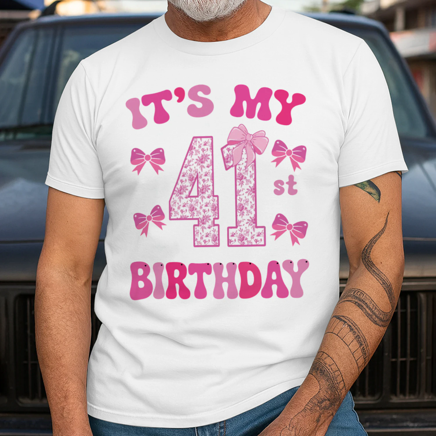 It's My 41st Birthday - Coquette Floral Pink Bow Milestone Birthday Apparel