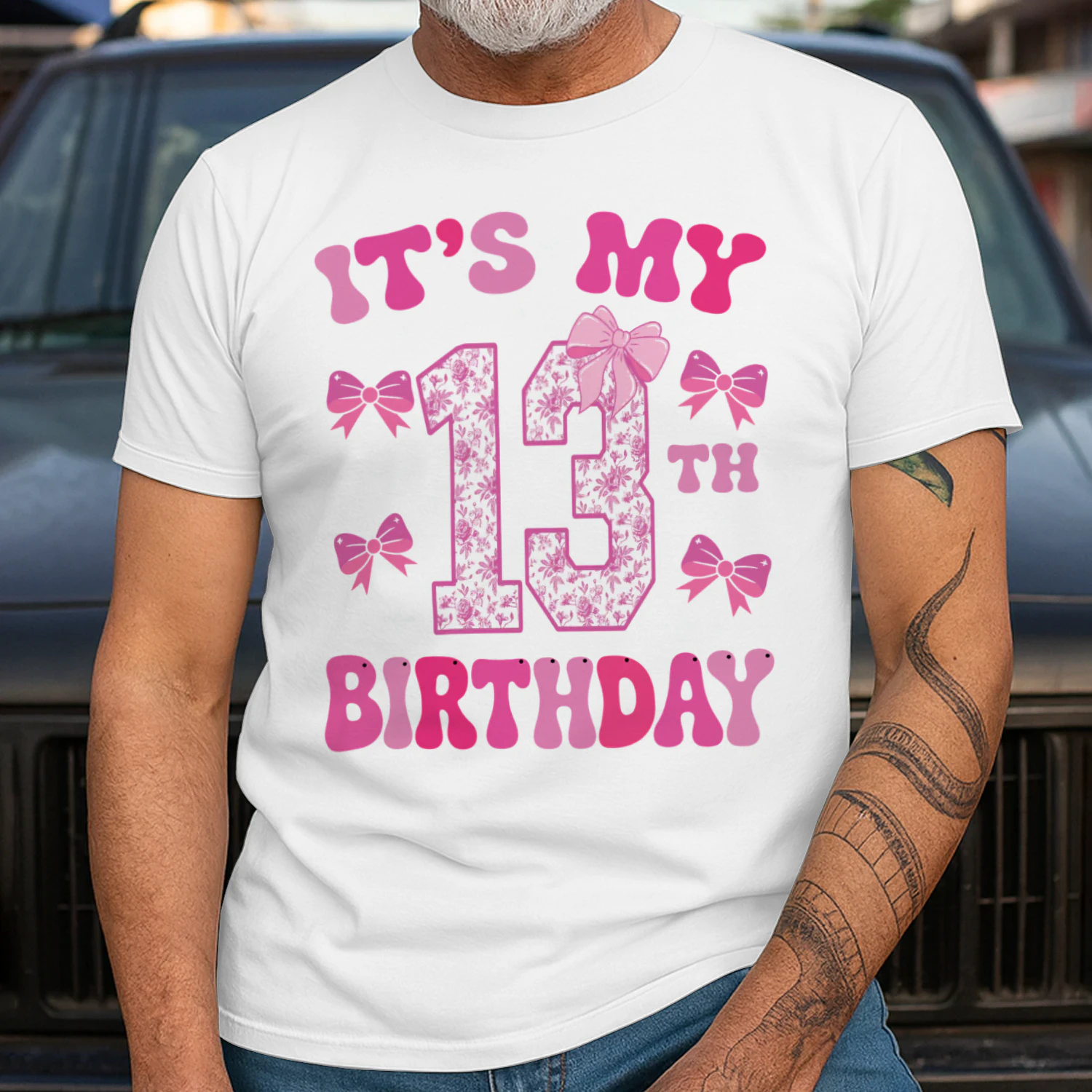 It's My 13th Birthday - Coquette Floral Pink Bow Milestone Birthday Apparel