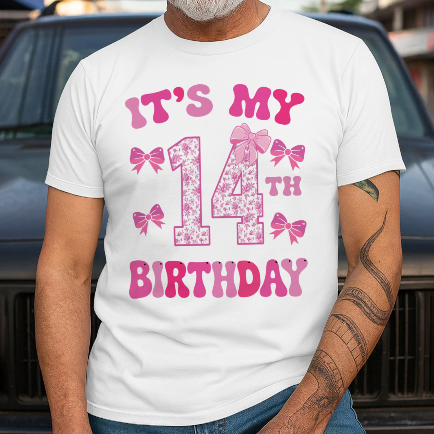 It's My 14th Birthday - Coquette Floral Pink Bow Milestone Birthday Apparel