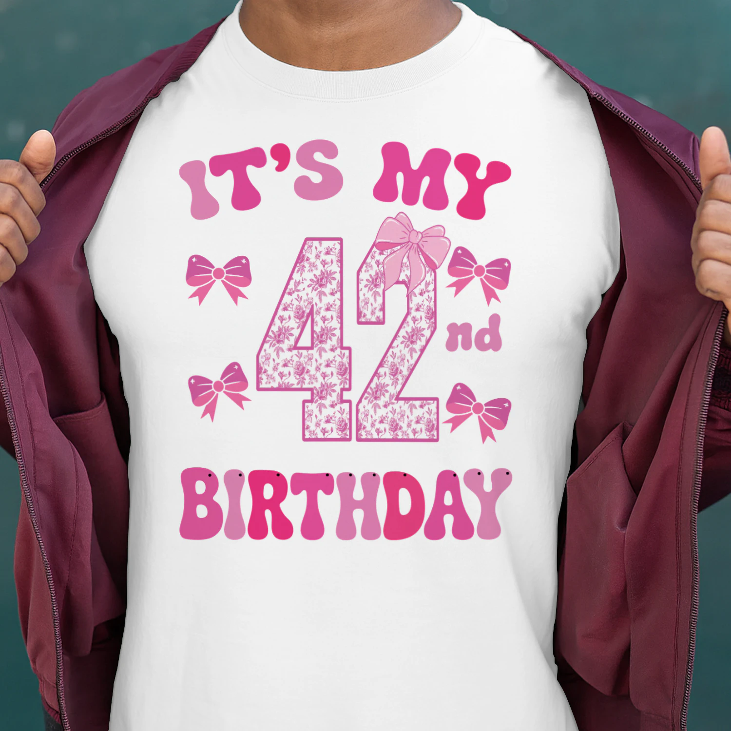 It's My 42nd Birthday - Coquette Floral Pink Bow Milestone Birthday Apparel