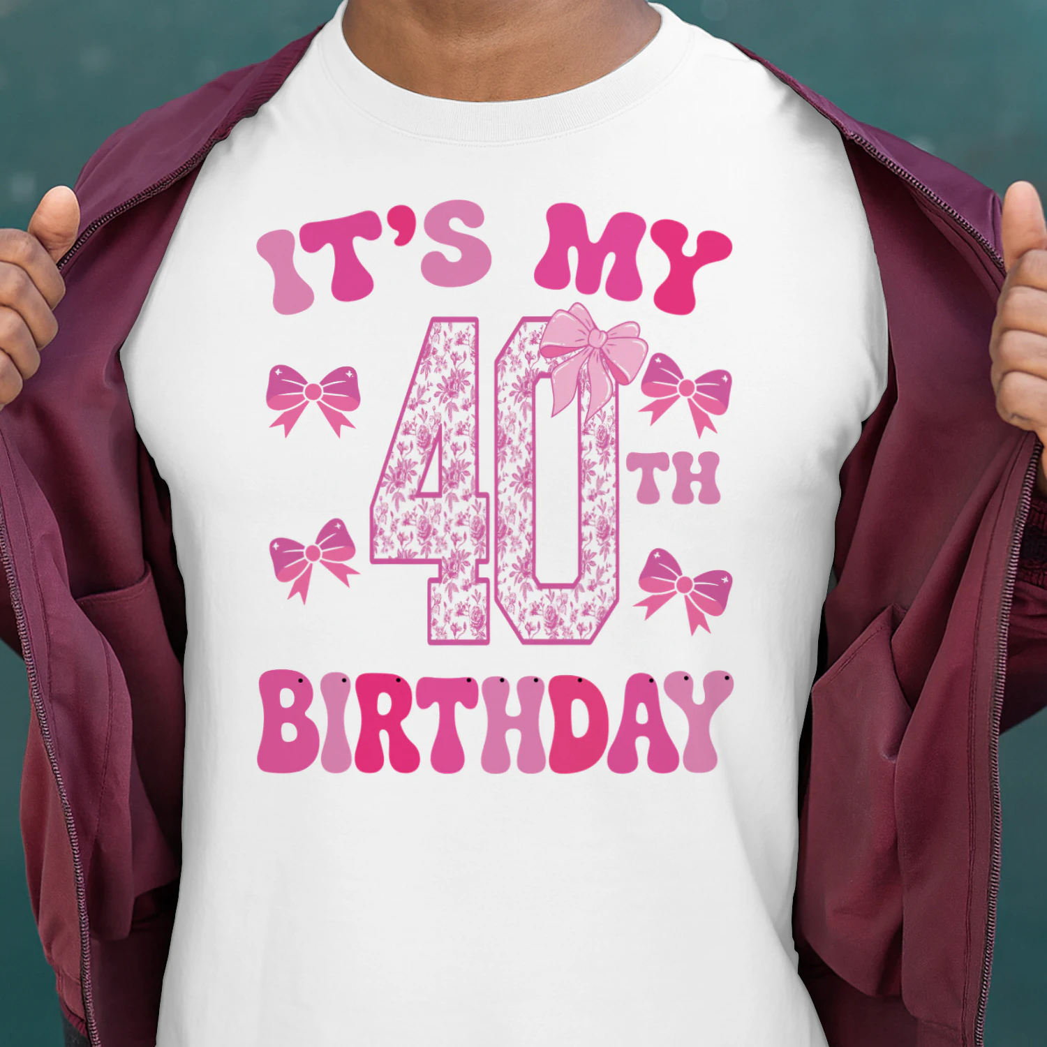 It's My 40th Birthday - Coquette Floral Pink Bow Milestone Birthday Apparel