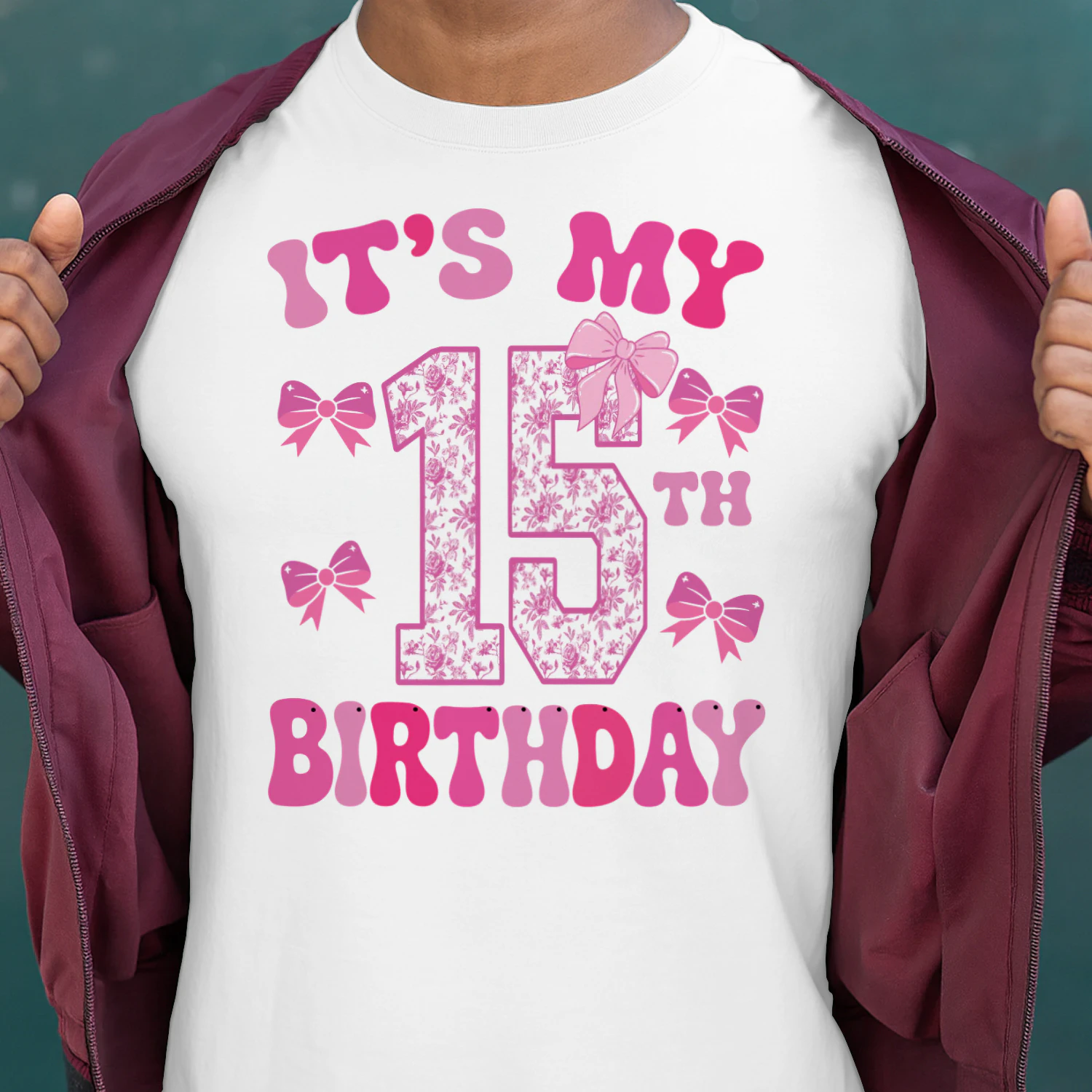 It's My 15th Birthday - Coquette Floral Pink Bow Milestone Birthday Apparel