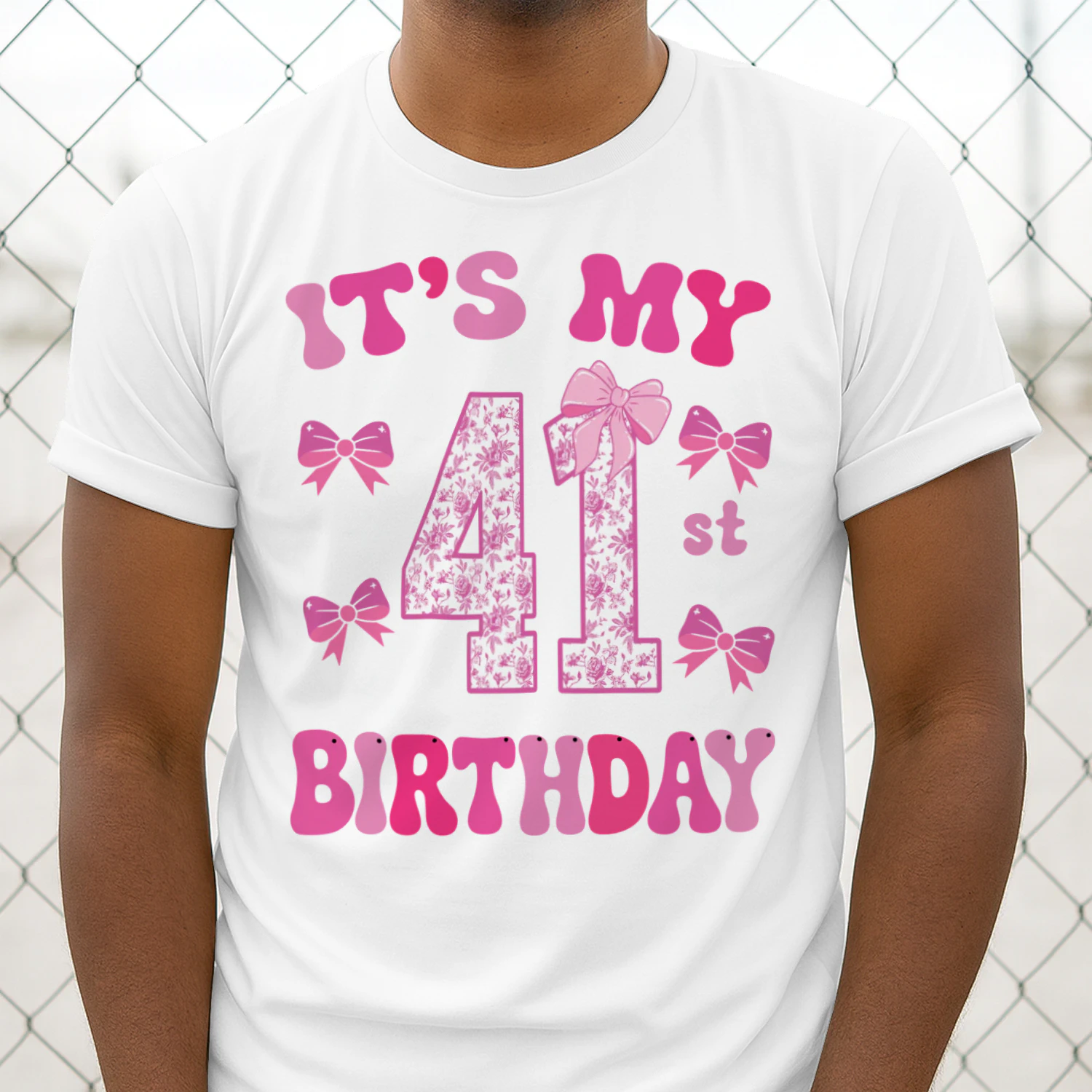 It's My 41st Birthday - Coquette Floral Pink Bow Milestone Birthday Apparel