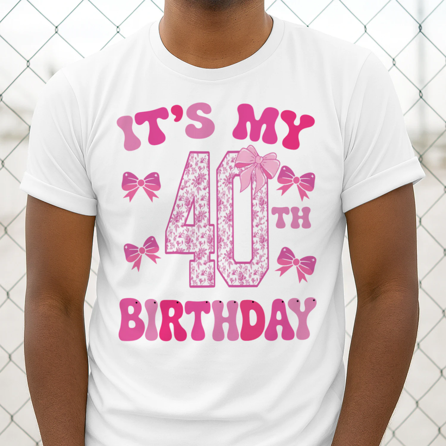 It's My 40th Birthday - Coquette Floral Pink Bow Milestone Birthday Apparel
