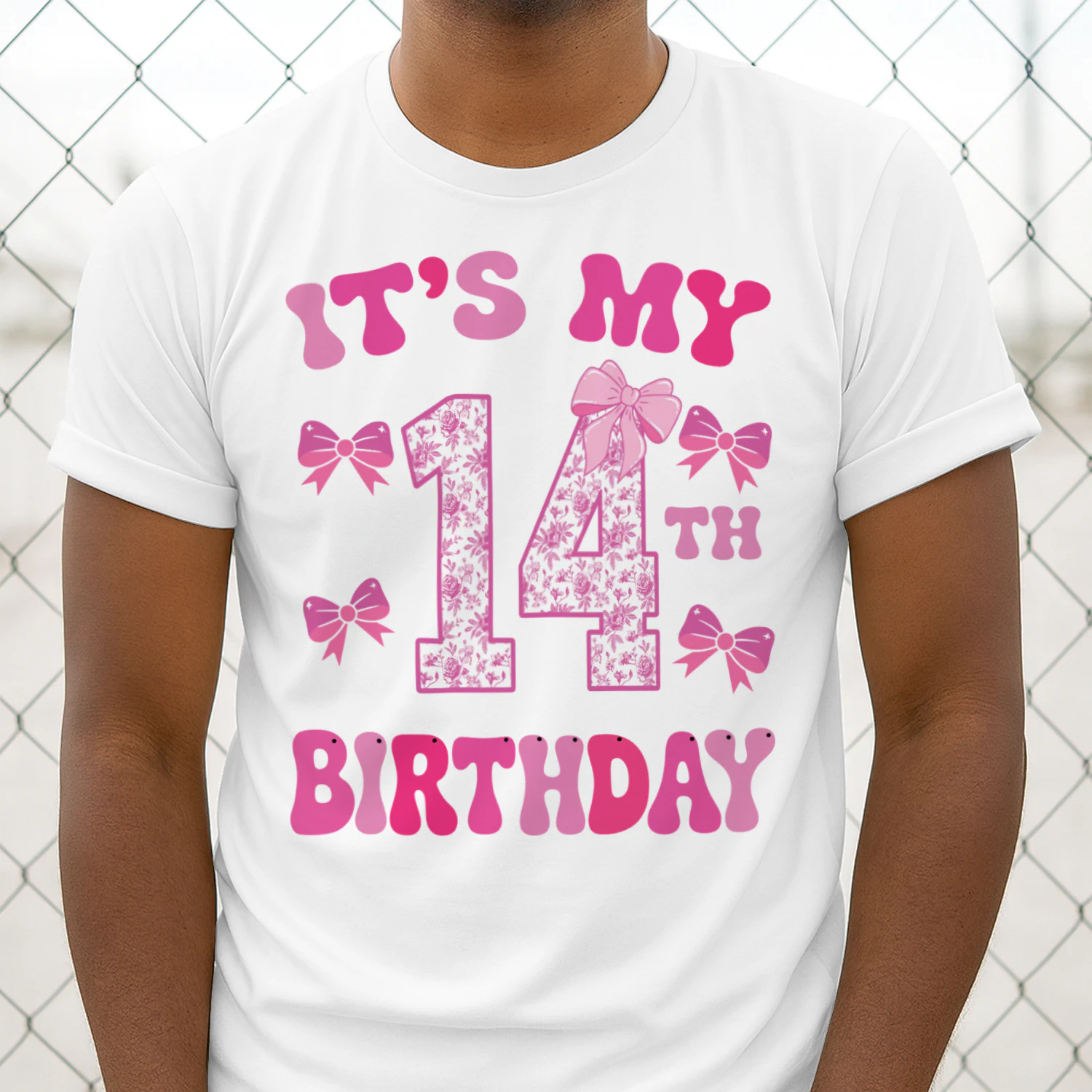 It's My 14th Birthday - Coquette Floral Pink Bow Milestone Birthday Apparel