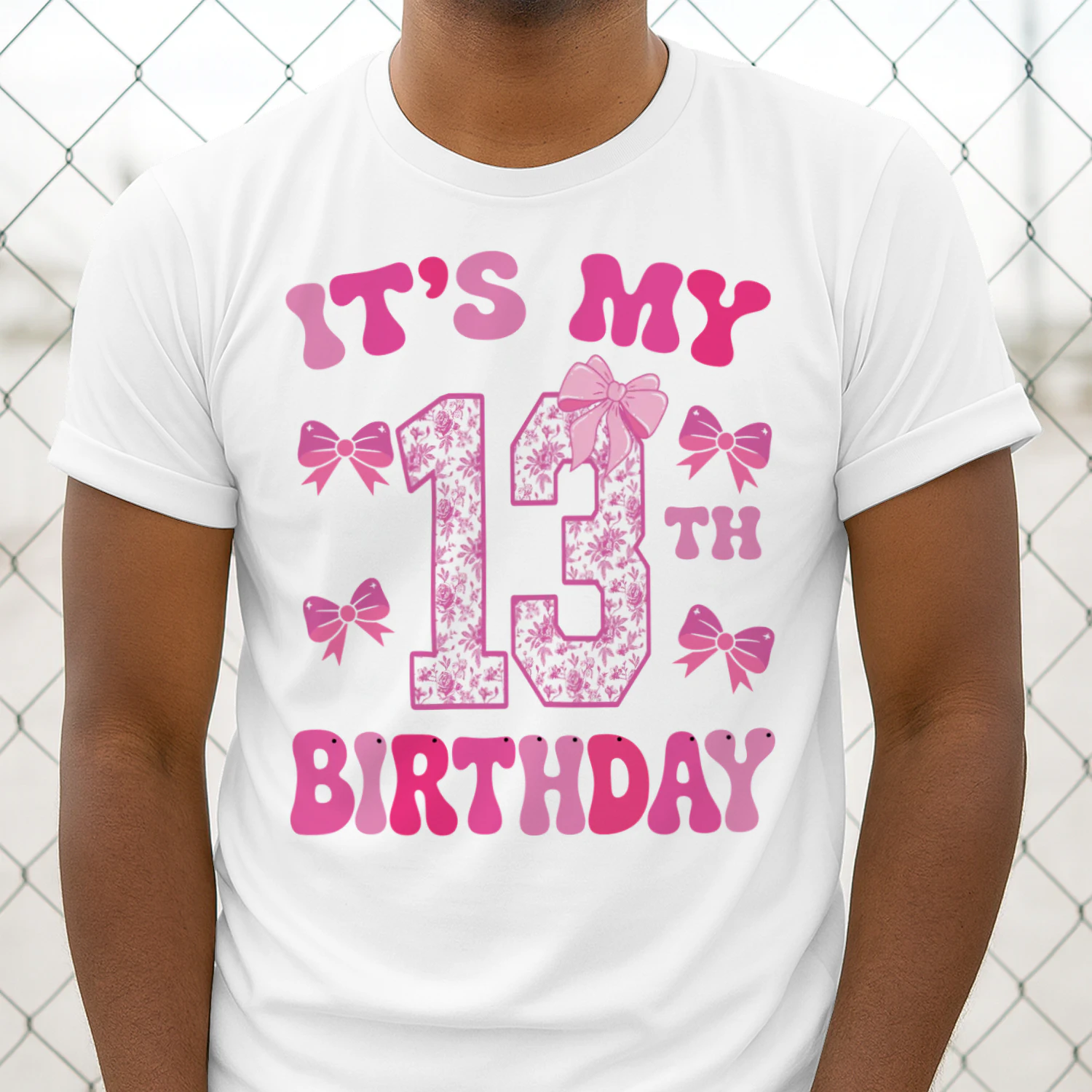 It's My 13th Birthday - Coquette Floral Pink Bow Milestone Birthday Apparel