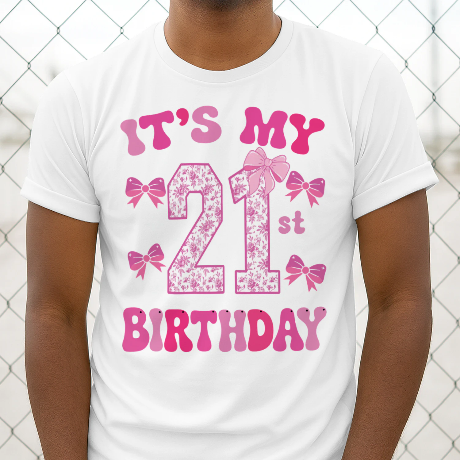 It's My 21st Birthday - Coquette Floral Pink Bow Milestone Birthday Apparel
