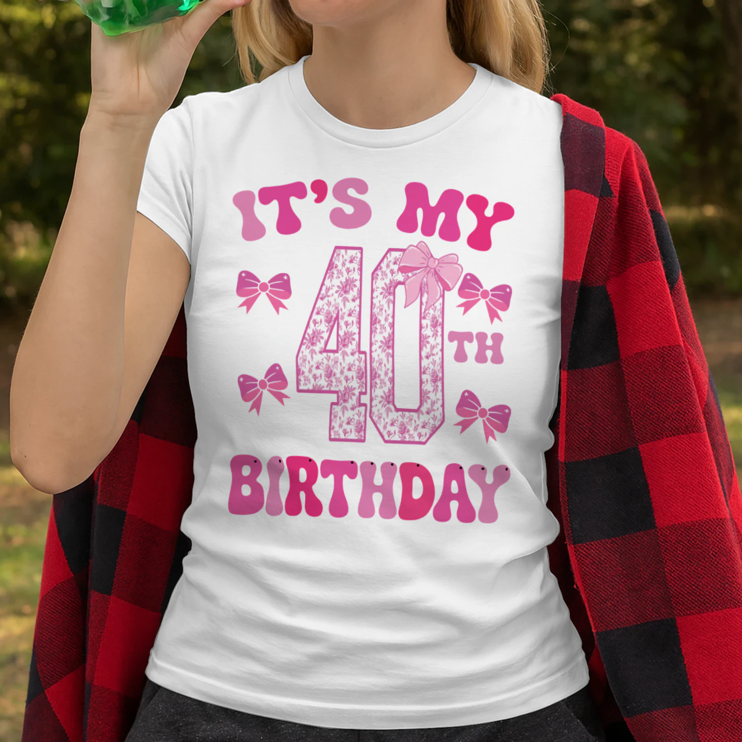 It's My 40th Birthday - Coquette Floral Pink Bow Milestone Birthday Apparel