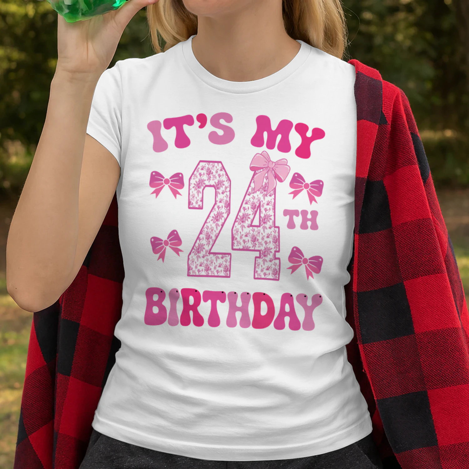 It's My 24th Birthday - Coquette Floral Pink Bow Milestone Birthday Apparel