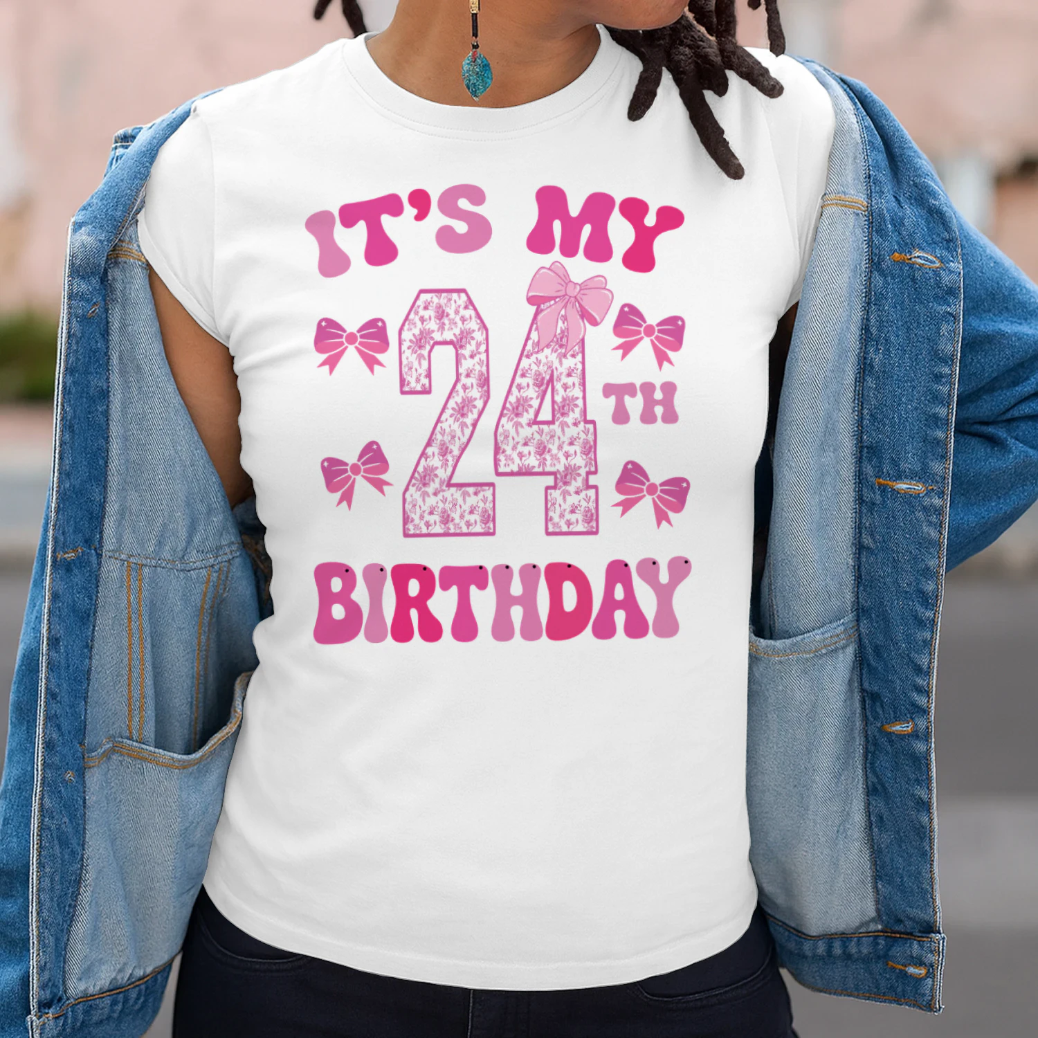 It's My 24th Birthday - Coquette Floral Pink Bow Milestone Birthday Apparel