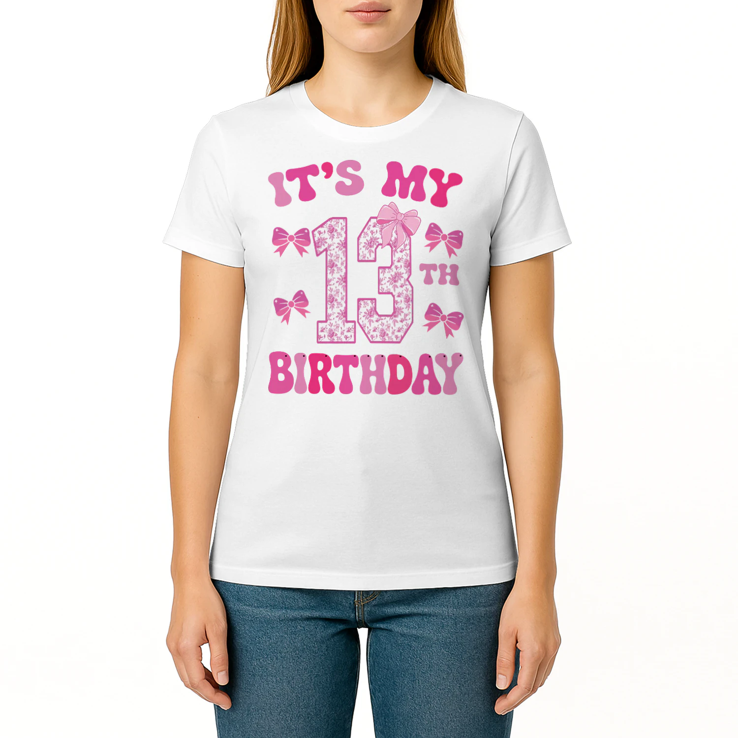 It's My 13th Birthday - Coquette Floral Pink Bow Milestone Birthday Apparel