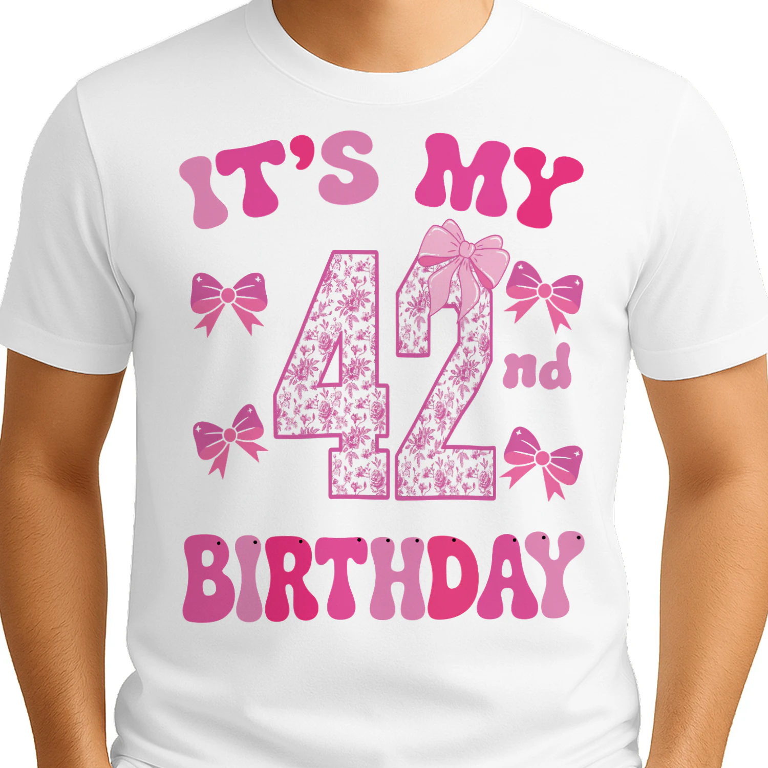 It's My 42nd Birthday - Coquette Floral Pink Bow Milestone Birthday Apparel