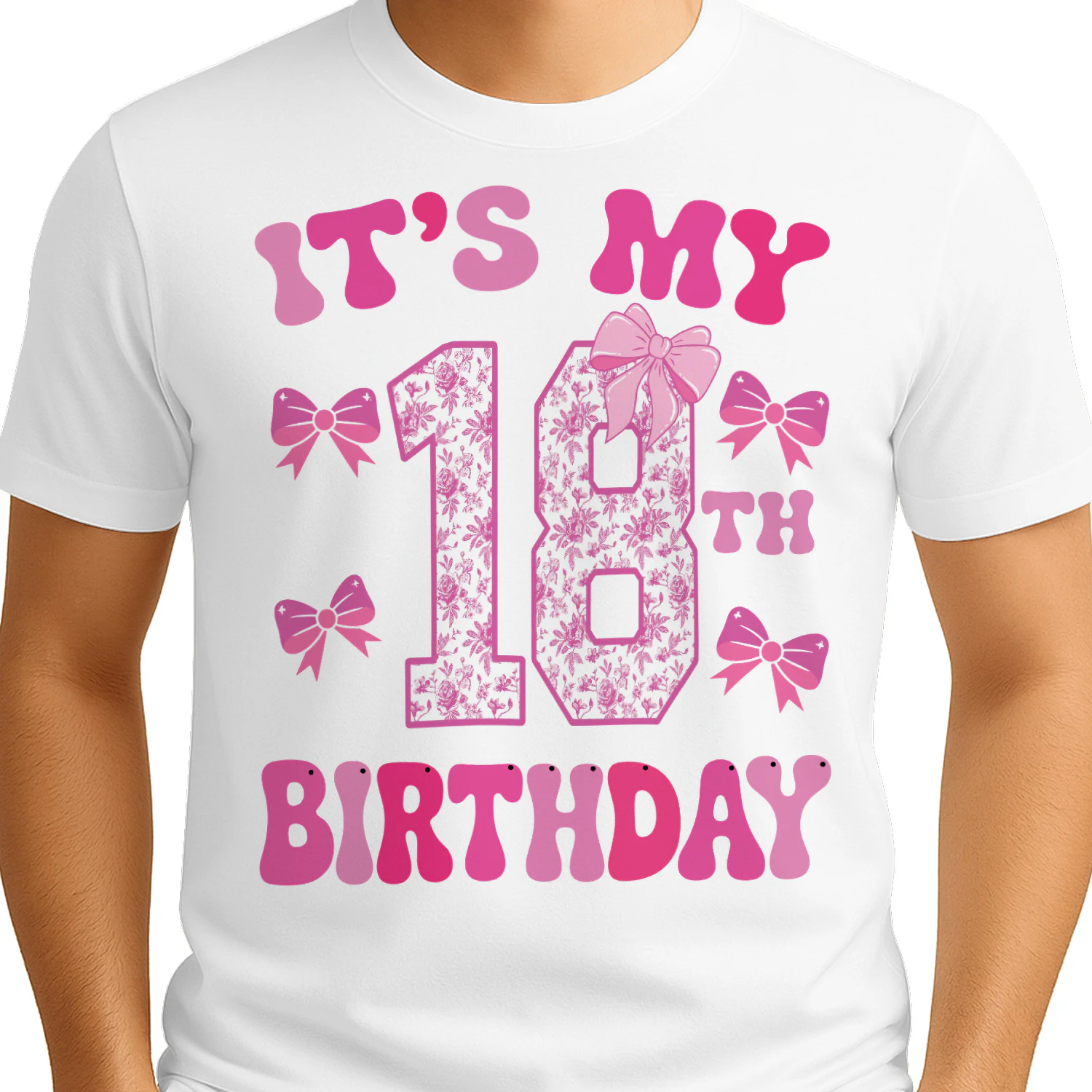 It's My 18th Birthday - Coquette Floral Pink Bow Milestone Birthday Apparel