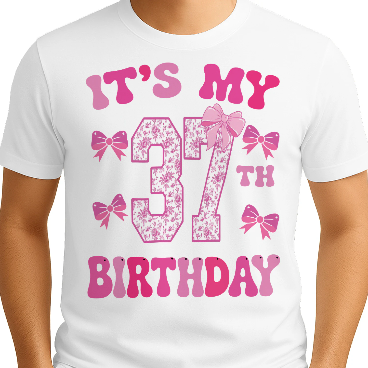 It's My 37th Birthday - Coquette Floral Pink Bow Milestone Birthday Apparel