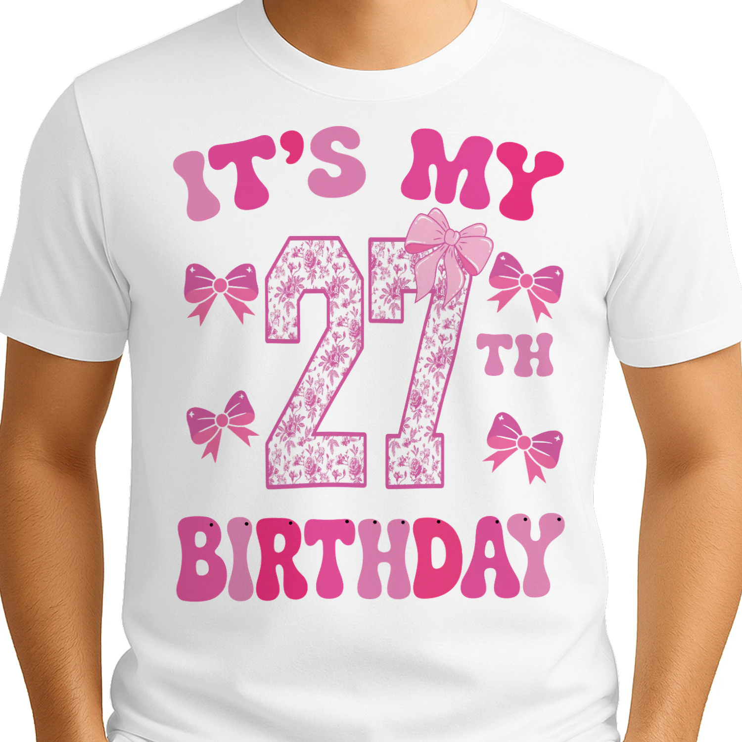 It's My 27th Birthday - Coquette Floral Pink Bow Milestone Birthday Apparel