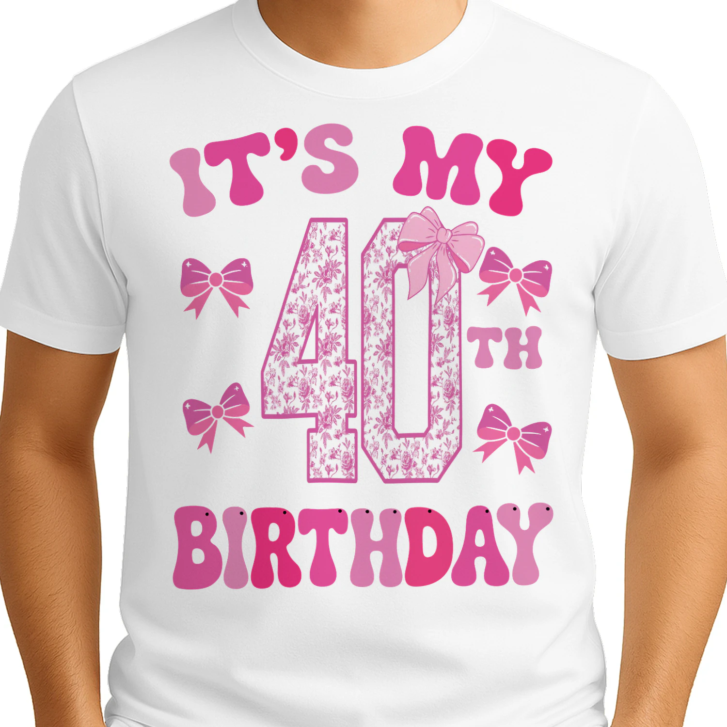 It's My 40th Birthday - Coquette Floral Pink Bow Milestone Birthday Apparel
