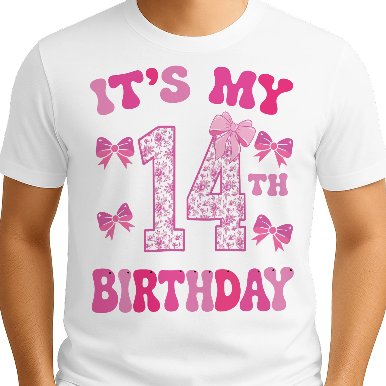It's My 14th Birthday - Coquette Floral Pink Bow Milestone Birthday Apparel