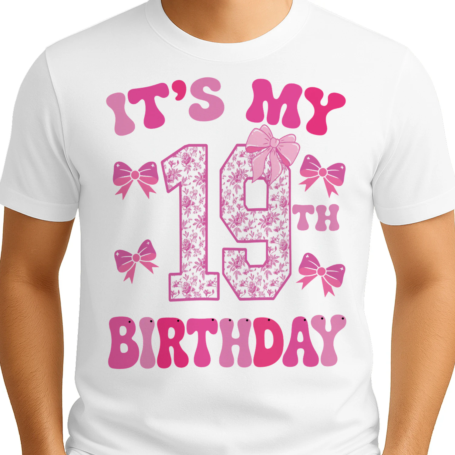 It's My 19th Birthday - Coquette Floral Pink Bow Milestone Birthday Apparel