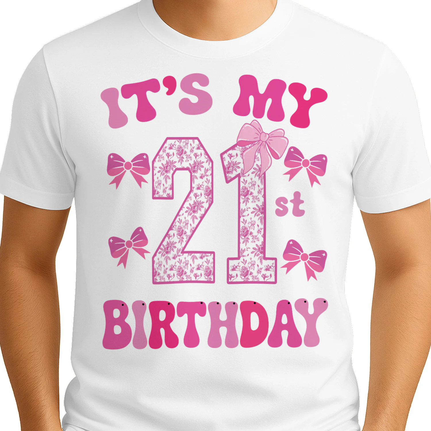 It's My 21st Birthday - Coquette Floral Pink Bow Milestone Birthday Apparel