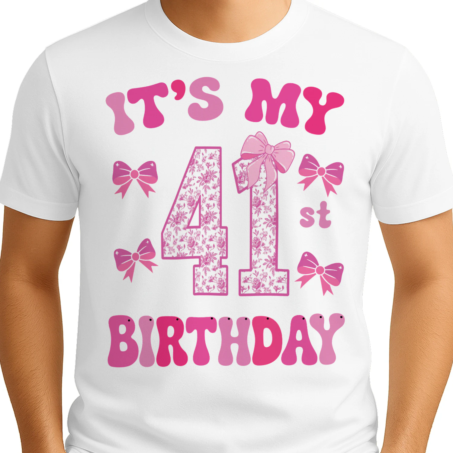 It's My 41st Birthday - Coquette Floral Pink Bow Milestone Birthday Apparel