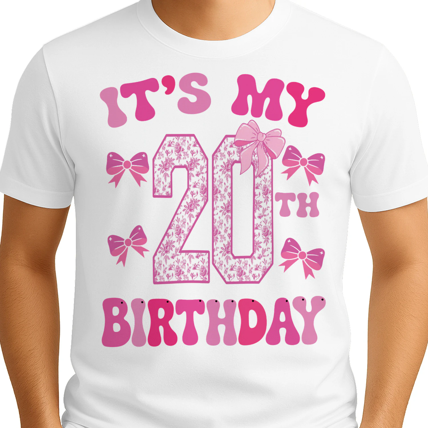 It's My 20th Birthday - Coquette Floral Pink Bow Milestone Birthday Apparel