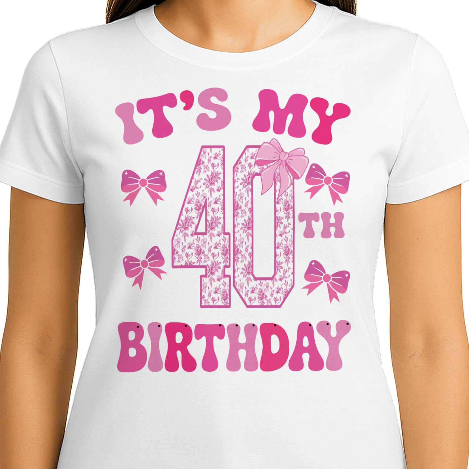 It's My 40th Birthday - Coquette Floral Pink Bow Milestone Birthday Apparel